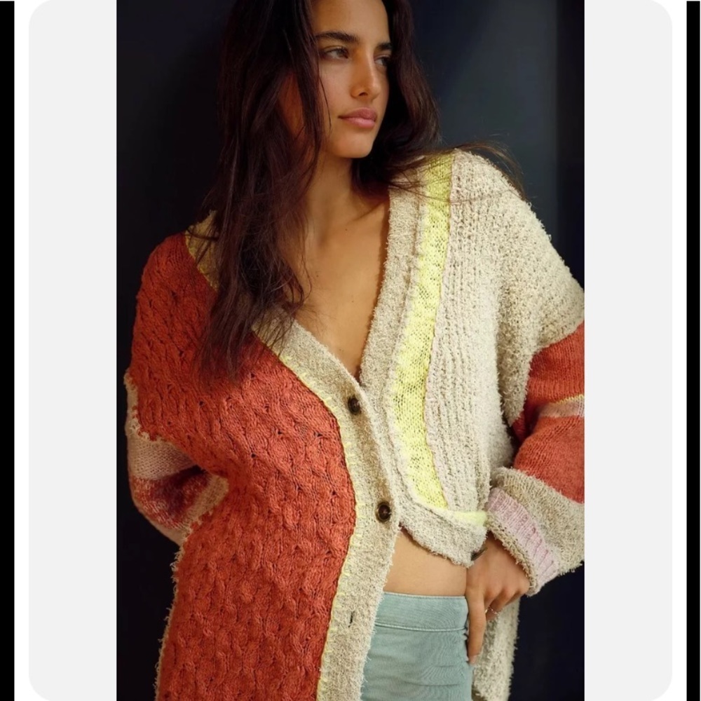 NWT Free People Lighthouse Cardi Cardigan Size Medium Clay Combo